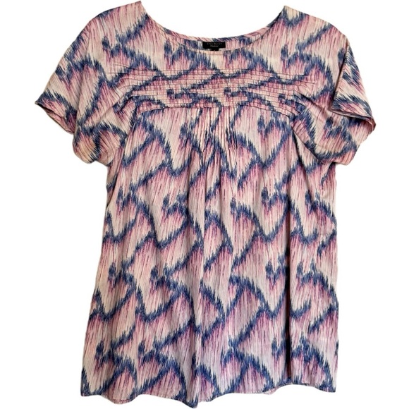 Talbots Size 6 Boho Blue Pink Purple Short Sleeve Blouse - Picture 1 of 11